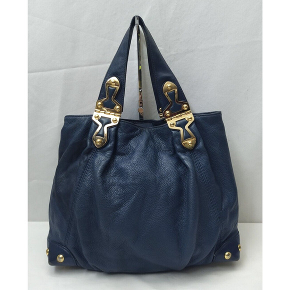 Michael Kors Blue Pebbled Leather Goldtone Hardware Shoulder Bag - Picture 1 of 16